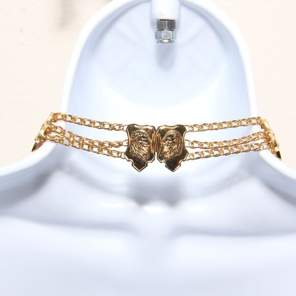 Vintage Lucien Piccard Goldtone Lion Shield 3 strand chunky necklace - Picture 3 of 7